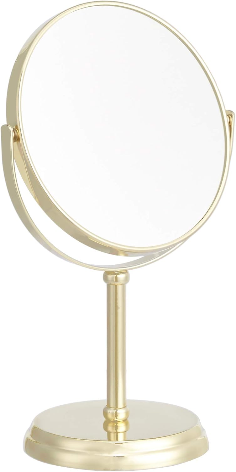 Ronde Montage sur Table Miroir grossissant sur Pied - x1/x5, 18.3x12.5x30 cm, doré