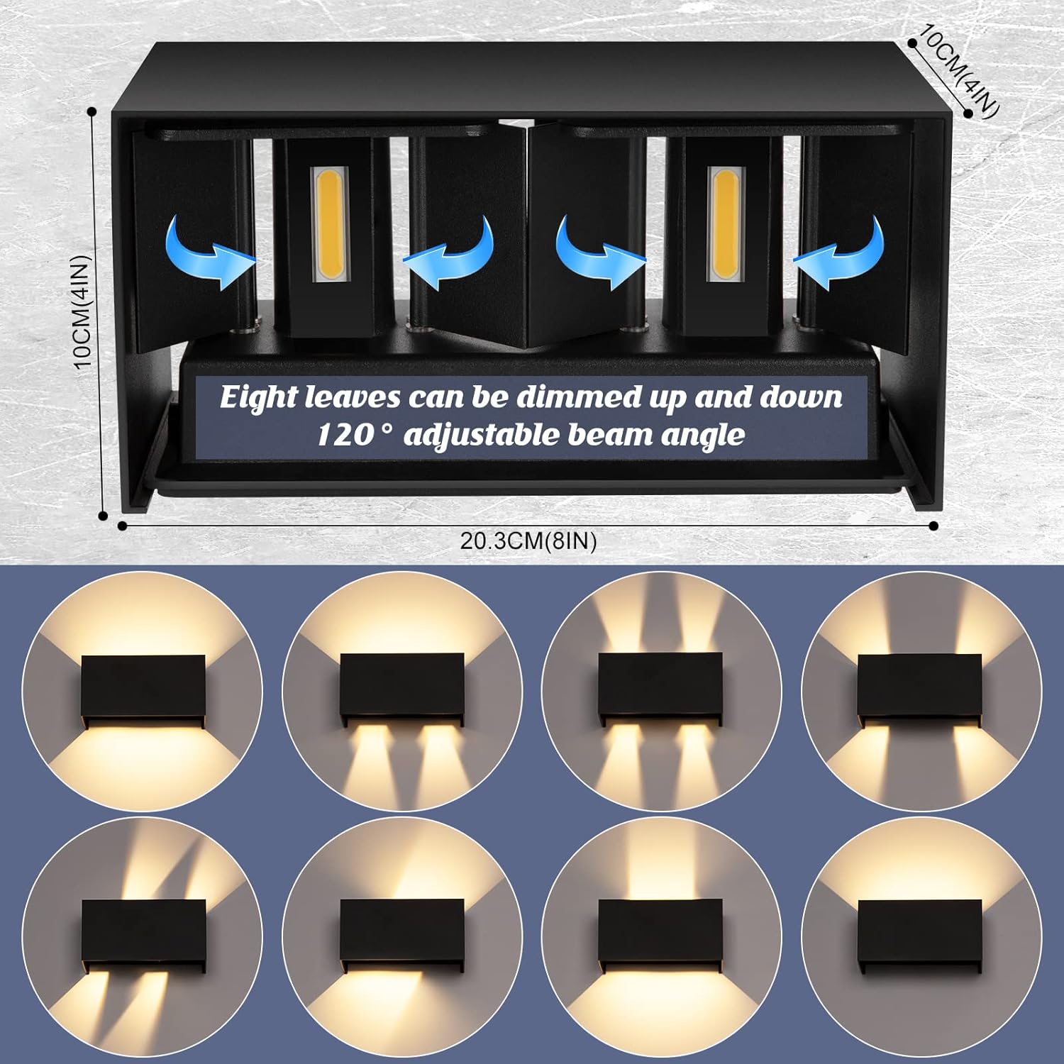 24W Applique Murale Interieur LED 2 Pack Applique Murale Exterieur Étanche IP65 Angle de Faisceau réglable LED Apliques Murales Moderne Blanc Chaud 3000K