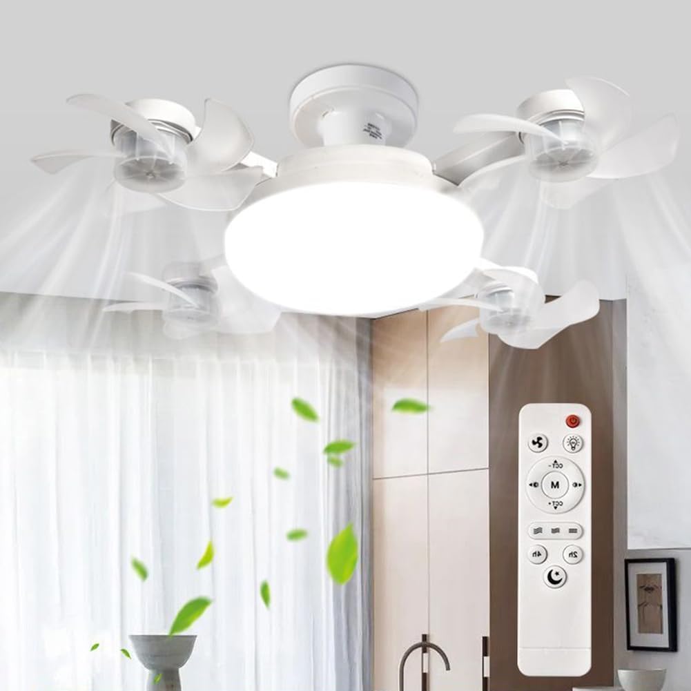 Ventilateur de Plafond avec Lumière et Télécommande, Lustre Ventilateur de Plafond Silencieux, éclairage Dimmable, E27, Lampe Plafond LED avec Ventilateur pour Chambre, Salon (4 Têtes)