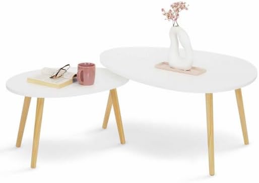 Lot de 2 Tables Basses gigognes Gaia laquées Blanc scandinave