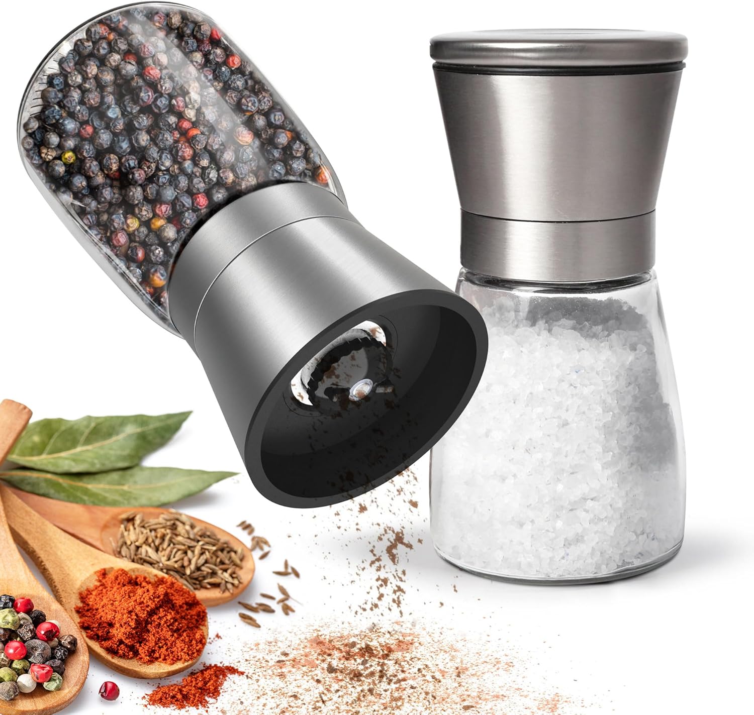 Moulin a Poivre：2 Pièces Salieres et Poivrieres Réglable Moulin a Sel, Poivrier avec Noyau de broyage en Céramique, pour la Maison ou la Cuisine [Sans Contenu d'épices]