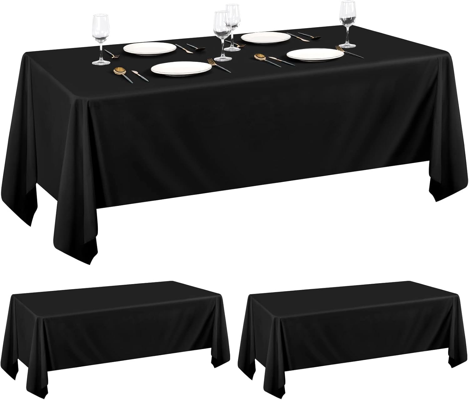 Lot de 2 nappes rectangulaires Noires en Tissu Polyester Lavable de 153 x 260 cm, parfaites pour Anniversaire, Mariage, Banquet, Restaurant, fête, fête prénatale