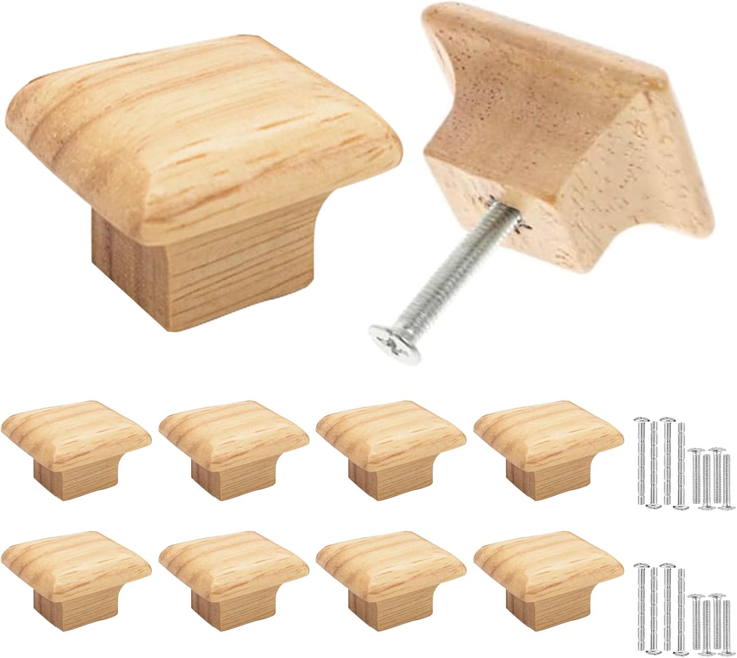 4 Pièces Poignée Meuble Bois, Bouton de Meuble, Bouton de Tiroir Bois Forme Carrée, 30 mm Boutons de Portes pour Placards, Commode, Armoire, Meuble, avec Vis Assorties