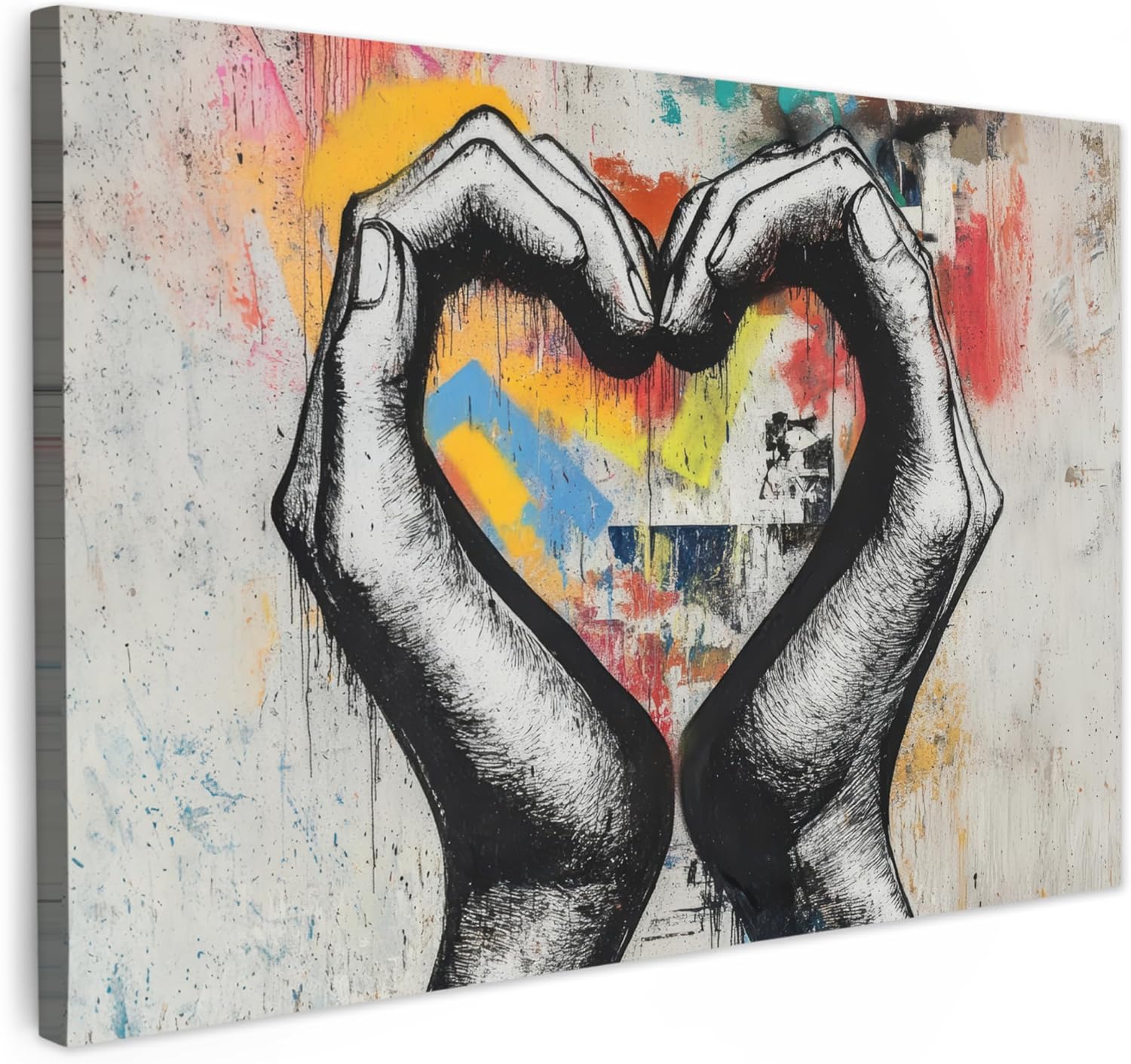 © Impression sur Toile Decoration Murale Peinture 120x80 cm Tableaux Art Décoratif Muraux Décoration Chambre Mains - Coeur - Street art - Graffiti Mains - Cœur 80L x 120l cm