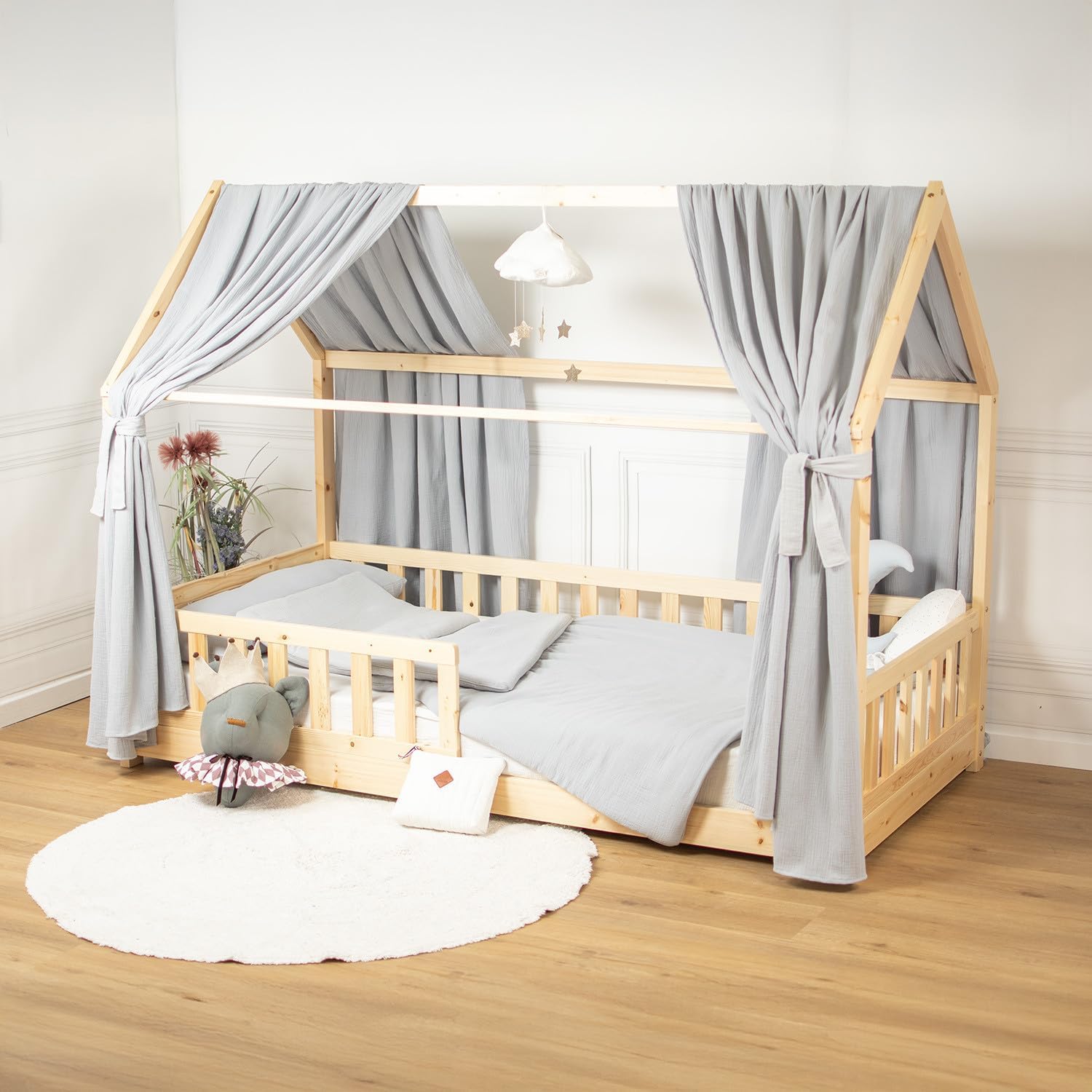 Set Double Ciel de lit cabane en Gaze de Coton Duo Made in France
