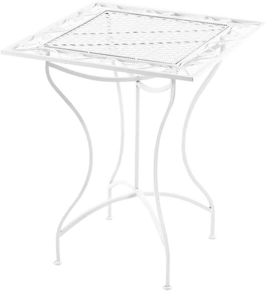 Table de Jardin Carrée Asina en Fer Forgé - Table de Balcon ou Terrasse de Style Nostalgique Surface 60x60 cm - Table d'Extérieur pour Jardin - Couleur:, Couleur:Blanc