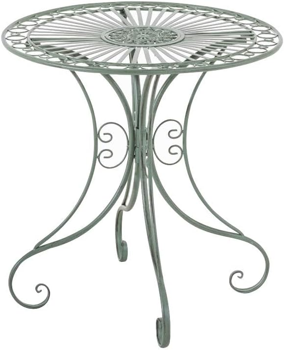 Table de Jardin en Fer forgé diamètre Ø 70 cm Vert Vieilli MDJ10053