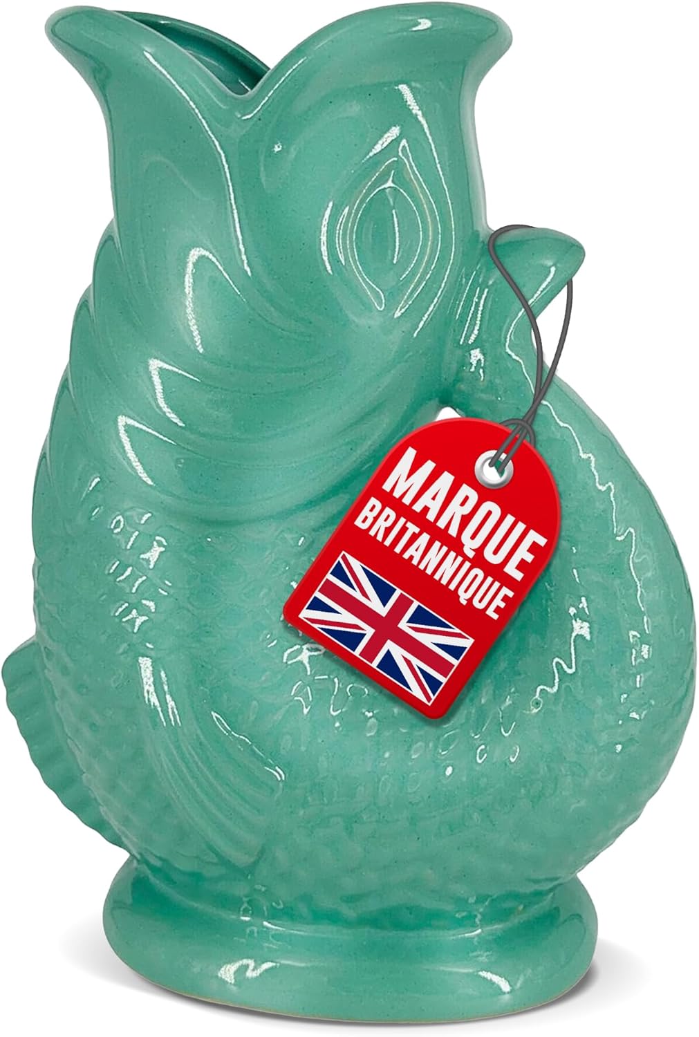 The Bubble Jug Carafe Glouglou en Forme de Poisson, Vase Pichet Vert Sauge Foncé, Très Grand Pichet 1,5 Litre, Pièce Décoration Maison en Céramique pour les Cocktails, l'Eau et le Gin