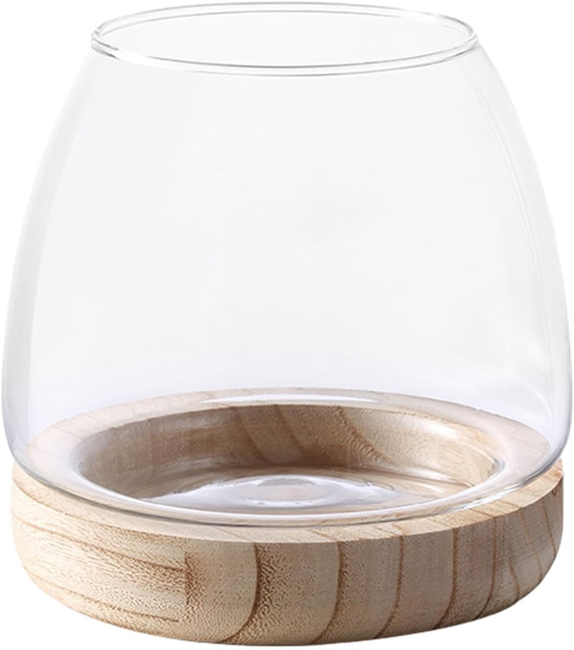 Bocal À Poissons, Ronde Aquariophilie Verre, Vase Bocal À Poisson en Verre avec Base en Bois Détachable, Vase Hydroponique pour Plant, Terrarium, Aquarium Écologique, 10/13/15cm
