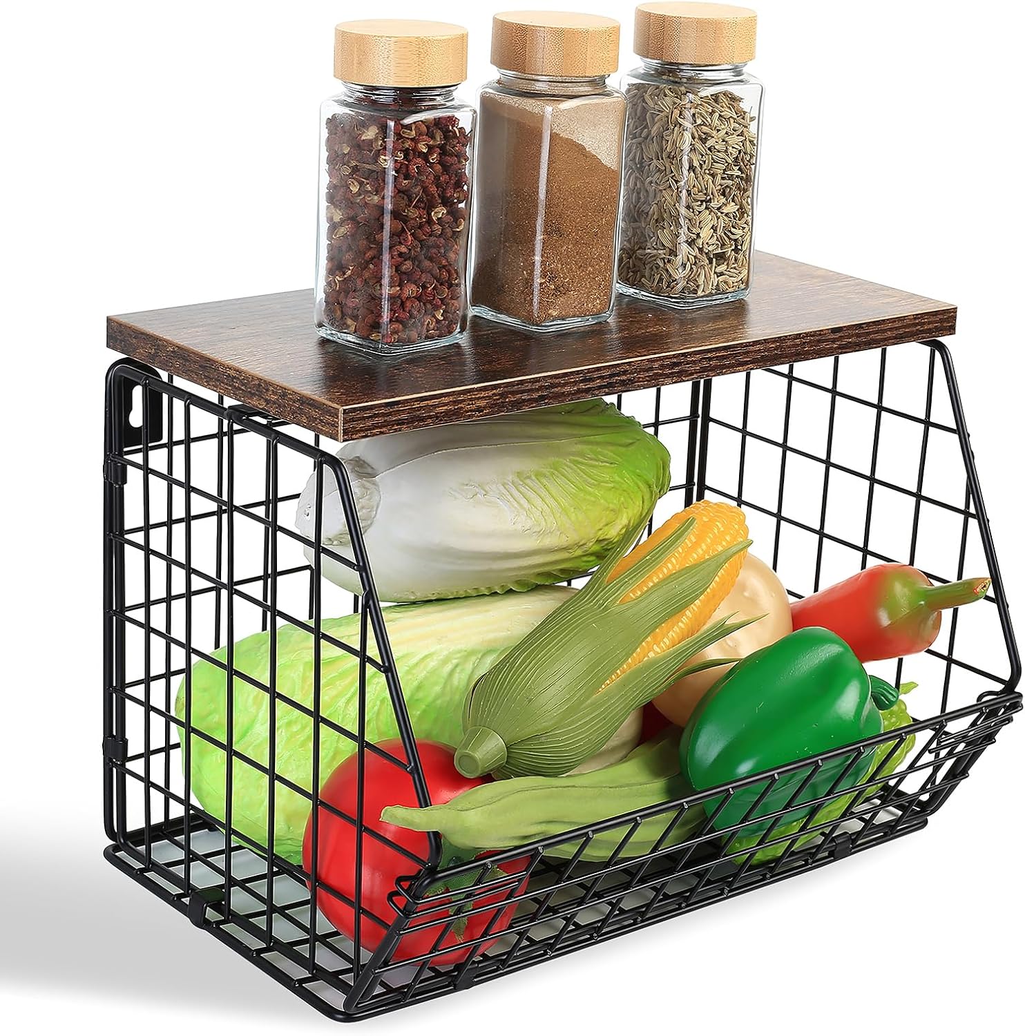 Panier a Fruit, Panier Corbeille a Fruit Murale, Panier Rangement Cuisine Mural en Métal, Panier de Fruits et Legumes Rangement Cuisine Empilable pour Ranger Fruits Légumes Cuisine Bureau