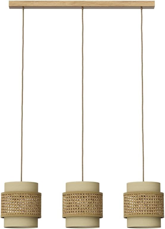 3er lampe à suspendre Morten, rotin/crème, 70x120cm