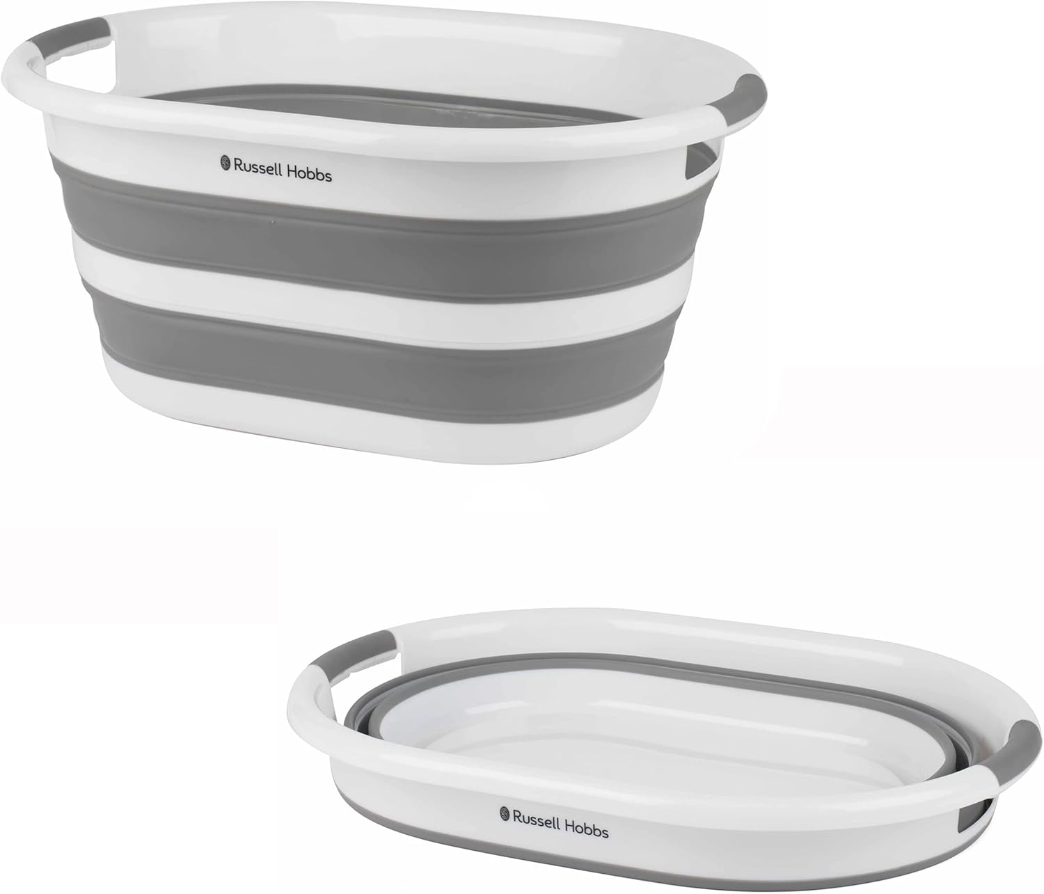 LA053879WHTEU Panier de Rangement à Linge, Corbeille à Linge Pliable Ovale, Capacité de 27 L, Design Peu Encombrant et Portable, Gris/Blanc, 62.5L x 45W x 28H