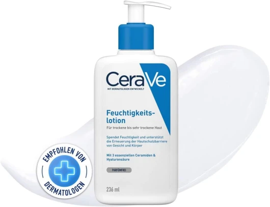 CeraVe - Lait Hydratant - Nourrit, Hydrate et Aide à Restaurer la Barrière Cutanée - Visage & Corps - Acide Hyaluronique + 3 Céramides Essentiels - Sans Parfum - Peau Sèche à Très Sèche - 236 ml