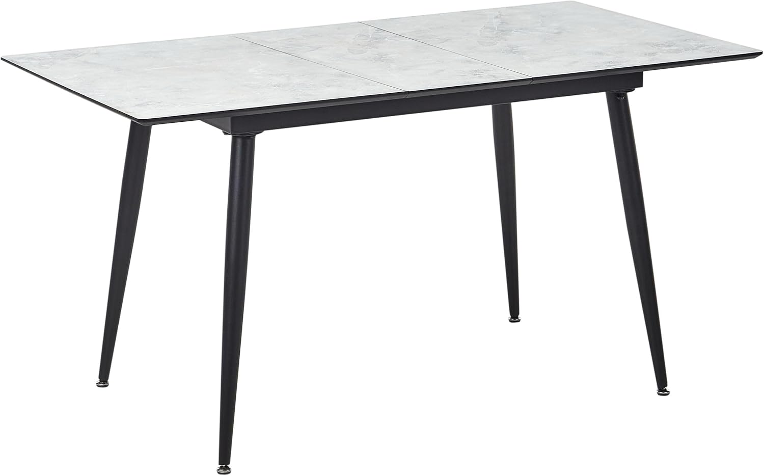 Table à Manger Extensible 120/150x80 cm en MDF Effet Marbre Blanc avec Pieds en Fer Noir Eftalia