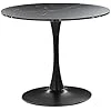 Table de Salle à Manger Industrielle Effet Marbre Noir Ronde MDF Base en Métal 90 cm Boca