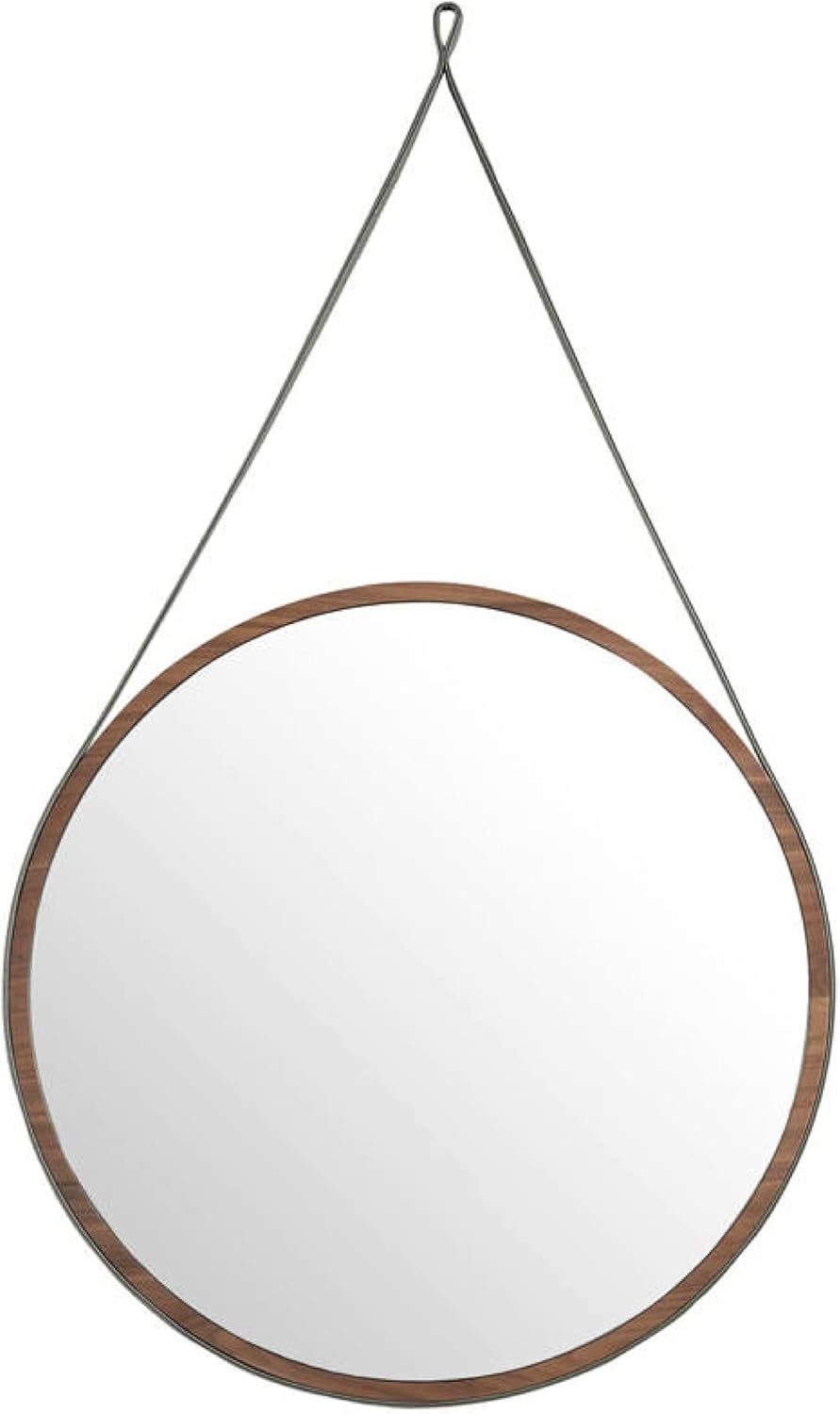 Angel Cerdá Miroir rond suspendu, cadre en bois noyer, ruban en cuir, couleur chocolat, style moderne