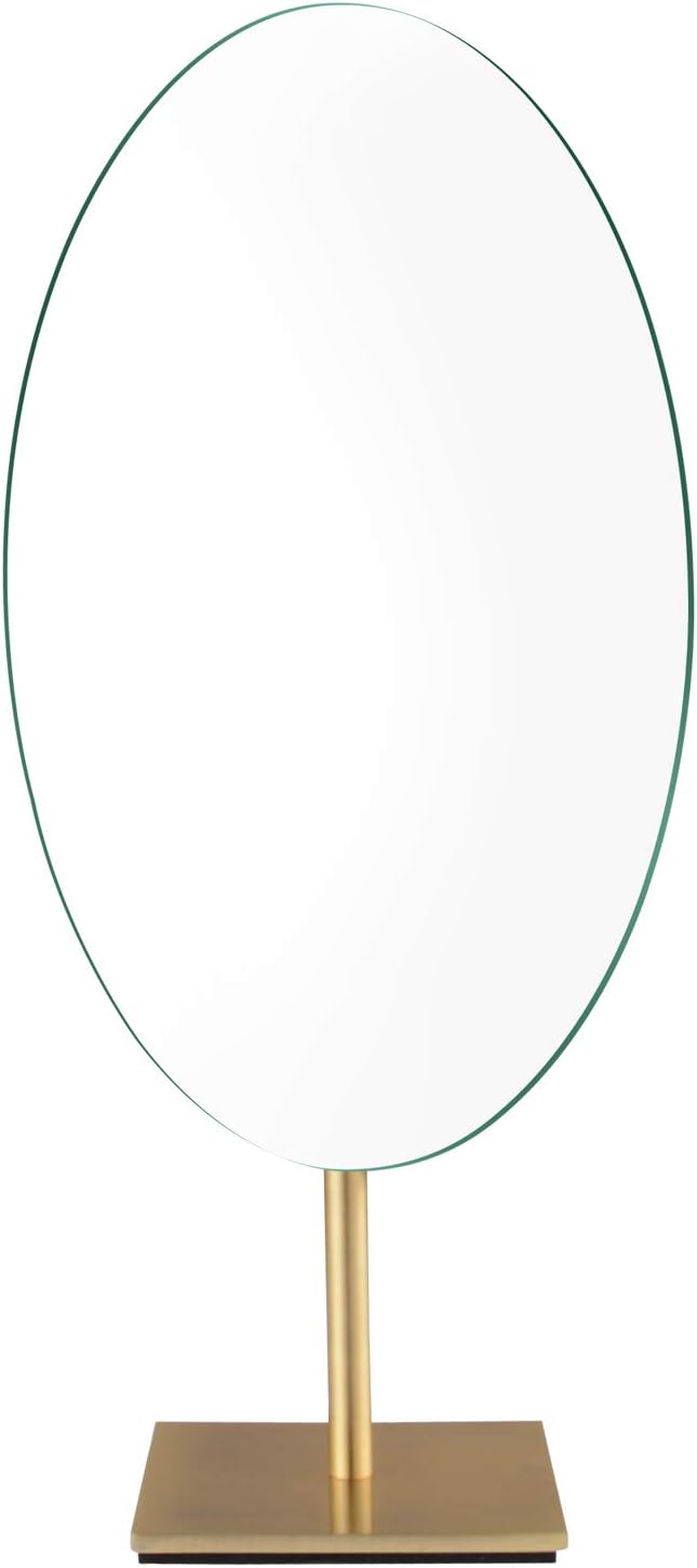 Miroir sur Pied Maquillage Haut de Gamme Doré Miroir de Table Ovale Miroir Cosmétique Laiton 360° Pivotant Miroir Unilatéral pour Les Salles de Bains,Bijouteries,30 * 18cm