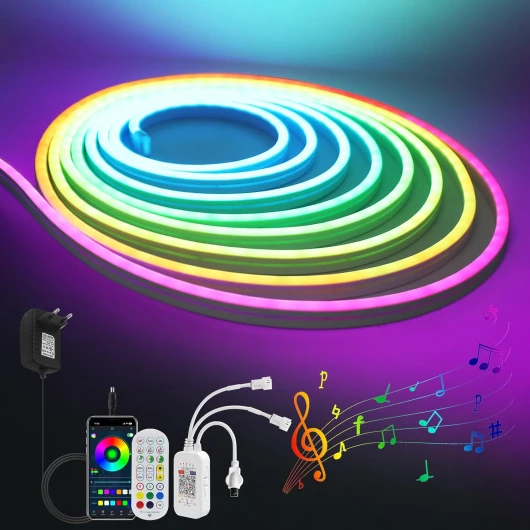 Rubans à LED, Music Sync Color Changing Strip Lights avec télécommande et application RGB Full Color Neon Lights, pour la décoration de fête à la maison (DC 12V, 1M)