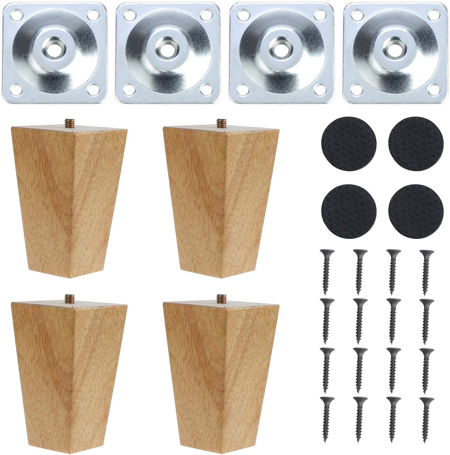 Color Lot de 4 pieds de meubles carrés coniques en bois massif pour meubles, armoires, ottomans, canapés, commodes