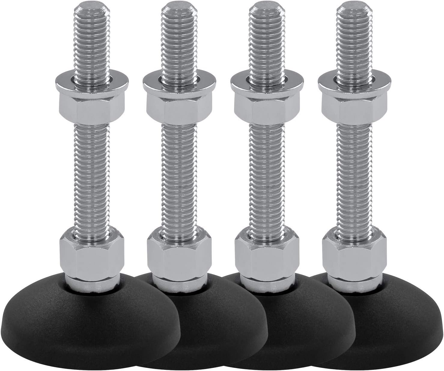 Lot de 4 pieds de machine/pieds de nivellement/pieds articulés, réglables en hauteur KF 60 (M10 x 120), Ø 59 mm, filetage M10, longueur 120 mm, plastique/acier, filetage M8-M30