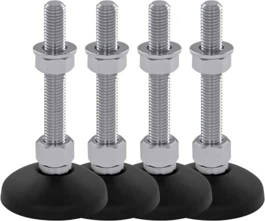 Lot de 4 pieds de machine/pieds de nivellement/pieds articulés, réglables en hauteur KF 60 (M10 x 120), Ø 59 mm, filetage M10, longueur 120 mm, plastique/acier, filetage M8-M30