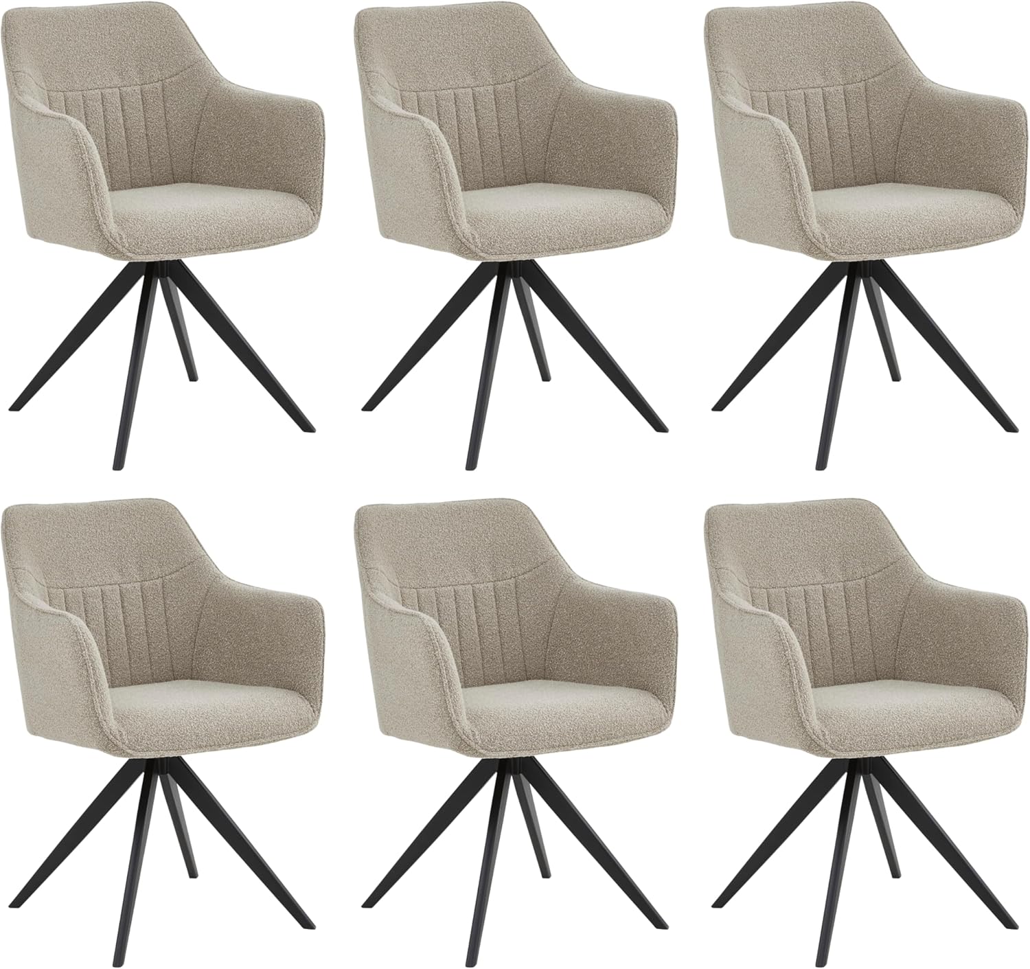 Chaises de Salle à Manger Yade, Lot de 6, Beige, Tissu Bouclé, avec Accoudoirs et Pieds Métalliques, Chaises Confortables pour Salon, Bureau ou Coiffeuse (Beige-995)