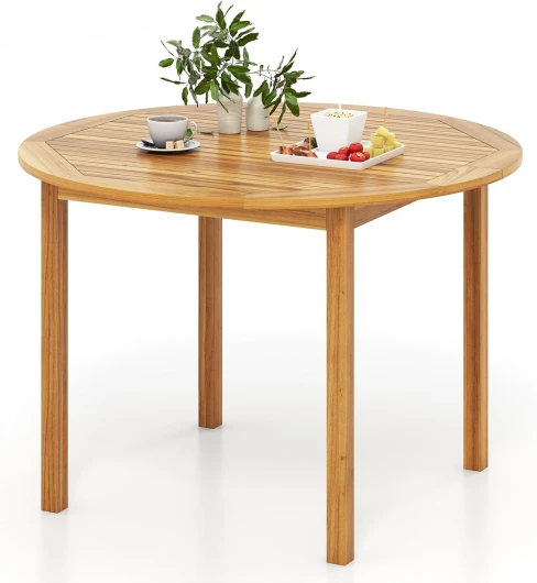 Table à Manger en Bois d'Acacia, Table Exterieur pour 4 Personnes, Table Ronde 110CM Classique Intérieure pour Jardin Balcon,Salle à Manger, Charge 75KG