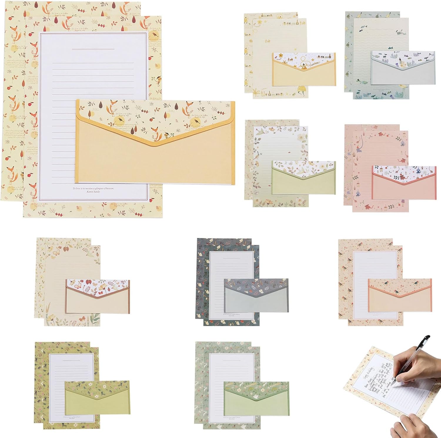 Papier à Lettres avec Enveloppes Set 90 Pièces Papier à Lettre Ensemble Papier de Correspondance Lettre Enveloppe en Papier Papier de Correspondance Ensemble Set pour Bureau Maison l'école