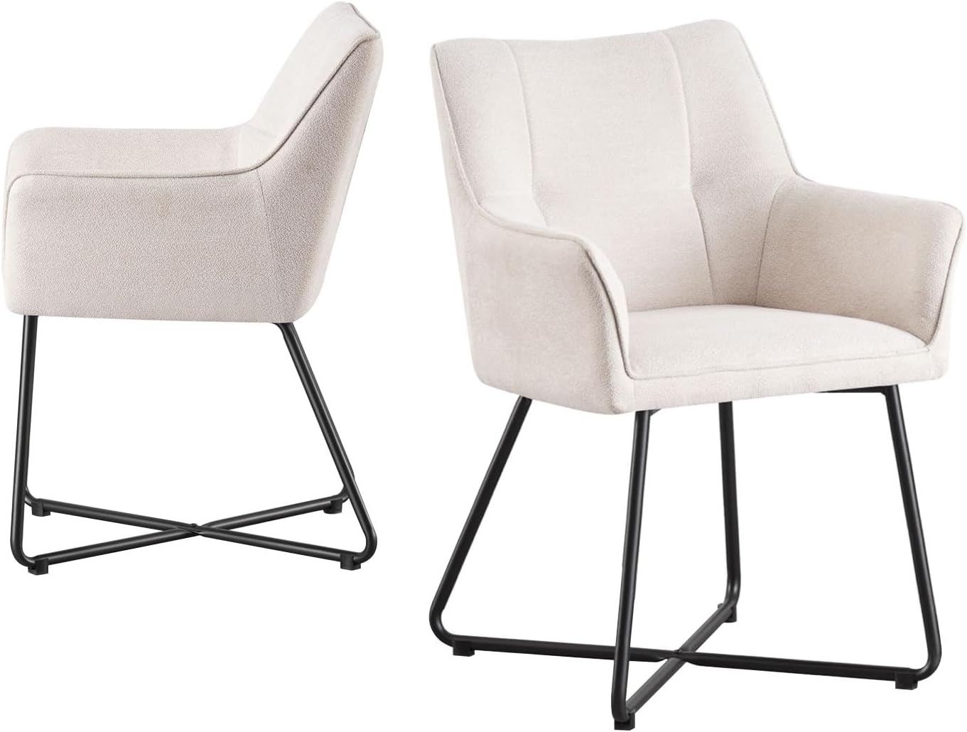 B&D home Chaises de Salle à Manger BREIGHT Lot de 2, Fauteuil Lounge Chaise à Coque Chaise rembourrée avec accoudoirs pour Cuisine, Salon, Salle à Manger, Bureau, Tissu crème, 11112-CREM-2