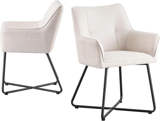 B&D home Chaises de Salle à Manger BREIGHT Lot de 2, Fauteuil Lounge Chaise à Coque Chaise rembourrée avec accoudoirs pour Cuisine, Salon, Salle à Manger, Bureau, Tissu crème, 11112-CREM-2
