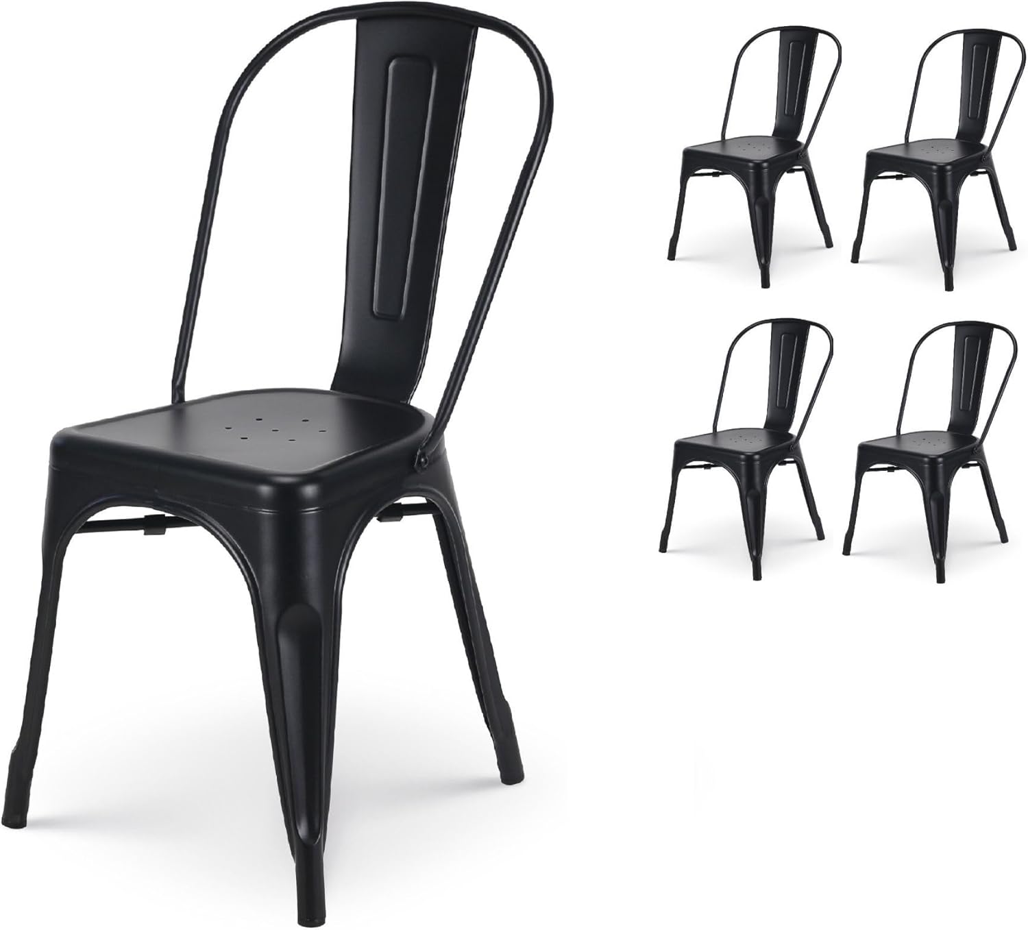 Lot de 4 chaises en métal Noir Mat - Style Industriel
