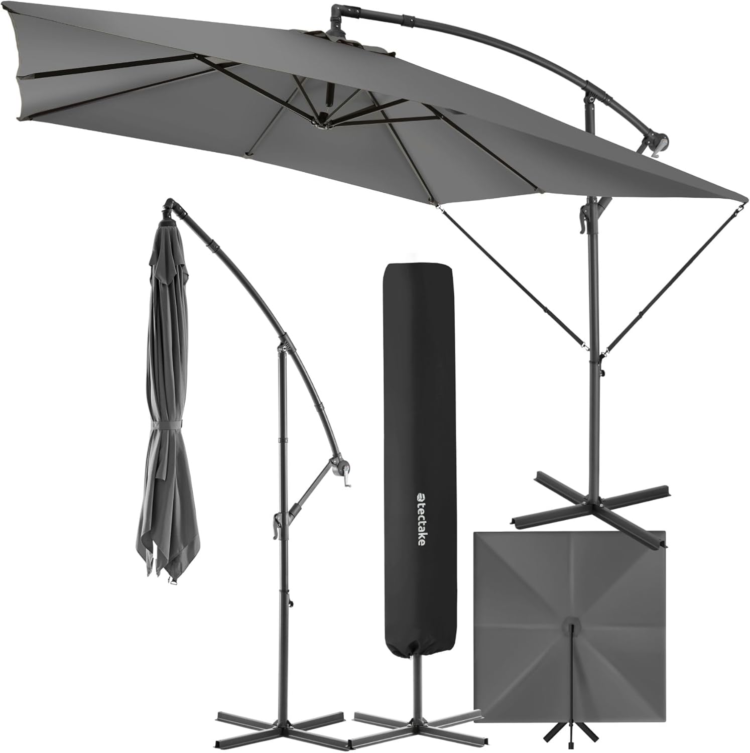 ® Parasol de Jardin Exterieur Parasol déporté à manivelle 2,5 x 2,5 m, Inclinable, Protection UV, Résistant au vent, Housse de protection incluse, Salon de jardin