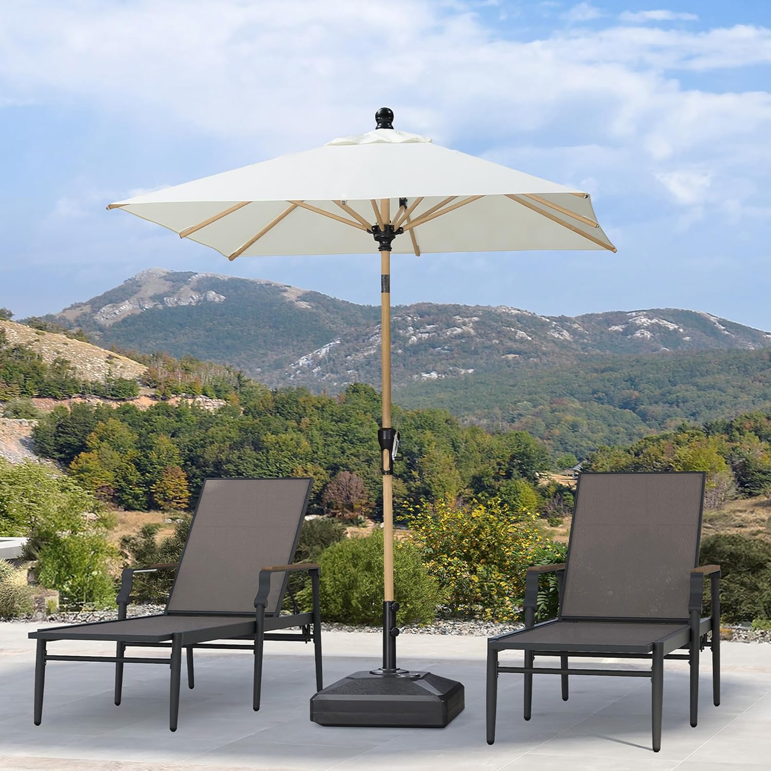 Parasol de Jardin Extérieur Inclinable, Parasol Carré 1,8 m en Aluminium, Parasol Balcon en Teck Anti-Vent et Anti-UPF, pour Plage, Terrasse, Patio, Crème