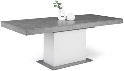 Table à Manger Extensible Rectangle Eden 6-10 Personnes béton et Blanc 160-200 cm