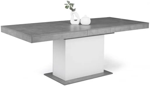 Table à Manger Extensible Rectangle Eden 6-10 Personnes béton et Blanc 160-200 cm
