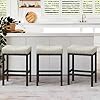 Tabourets de Bar,Tabouret Bar Lot de 3,Faux Cuir Tabourets Bar pour Modernes îlots de Cuisine,Hauteur 61 cm avec Cadre Métallique,pour Cuisine,Salon,Salle à Manger,Beige Clair Gris+Noir