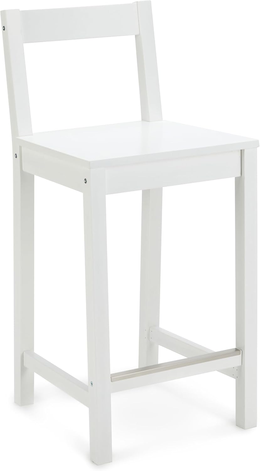 Tabouret de comptoir de cuisine en bois blanc avec un dossier, tabouret de bar et de salle à manger, montage facile, moderne, 88 cm de haut