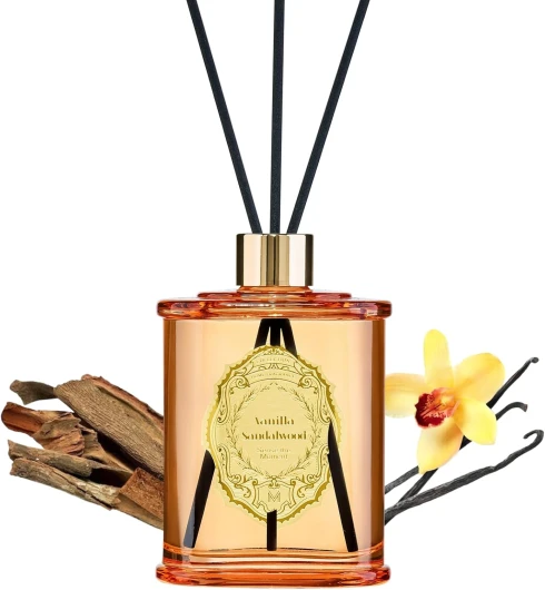 M&SENSE Diffuseur Parfum Maison 240ml-Vanille Bois de Santal Diffuseur de Parfum avec 5 Bâtonnets Parfumés- Rétro Parfum D'intérieur De pour Salle de Bain,Chambre,Salon-Reed Diffuser for Home