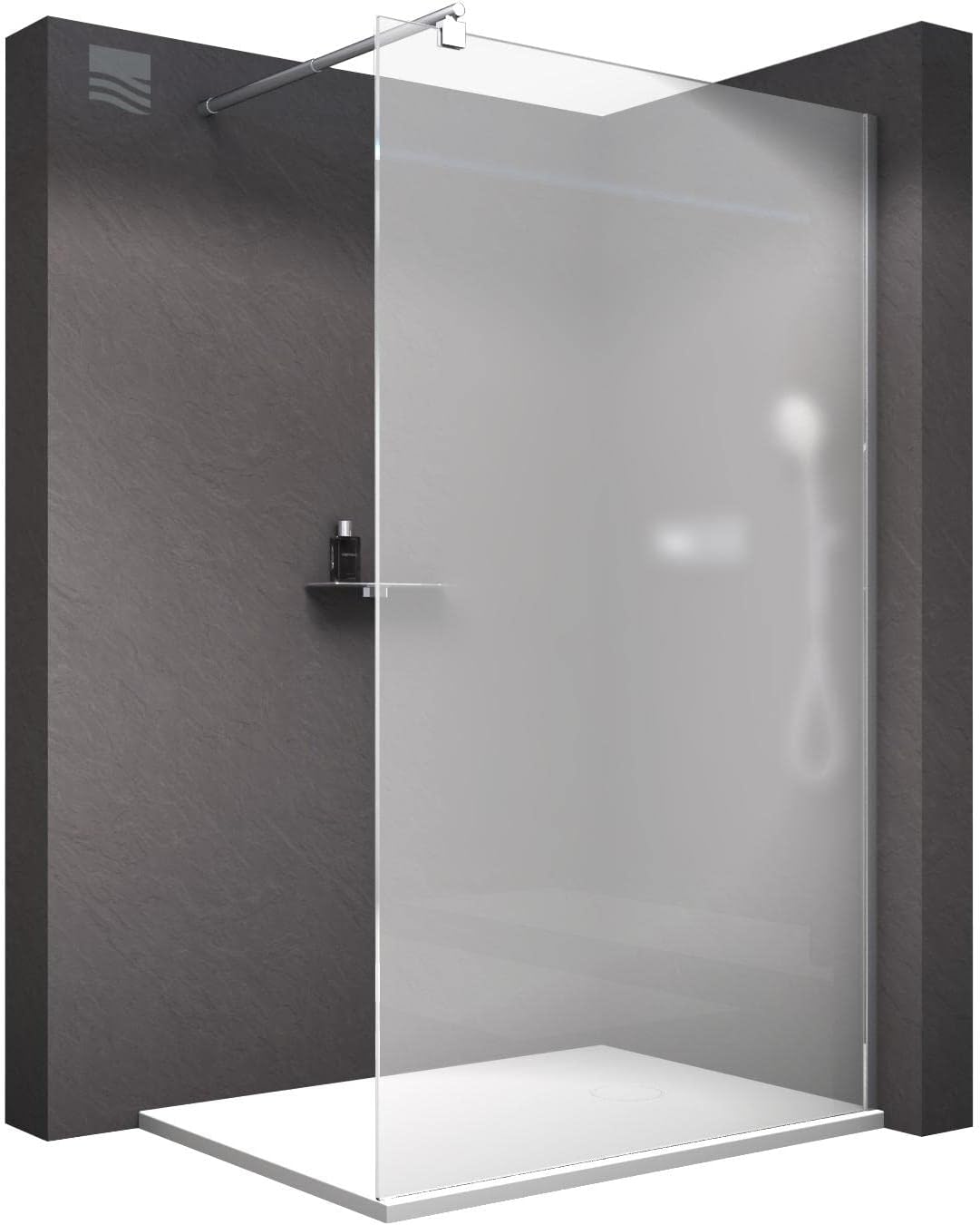 Douche à l'italienne 160x200 cm verre trempé 10mm Walk-In EX101 verre satiné Paroi de douche en verre Douche avec barre de fixation téléscopique