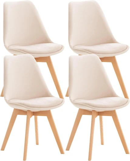 Lot de 4 chaises de Salle à Manger Design scandinave en Tissu Velours Beige Pieds Bois Clair CDS10379
