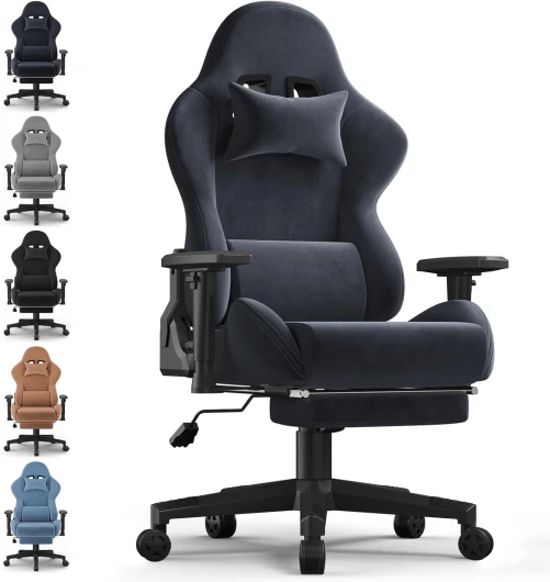Chaise de gaming ergonomique, en tissu de qualité supérieure, douce et respirante, dossier réglable de 90 à 170 °, fauteuil gamer, massage, chaise de jeu avec accoudoirs réglables, gris