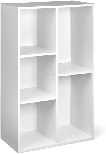 Bibliothèque avec 5 compartiments, étagère de bureau, bibliothèque, salon, chambre à coucher, cube, Blanc, 50 x 24 x 80 cm