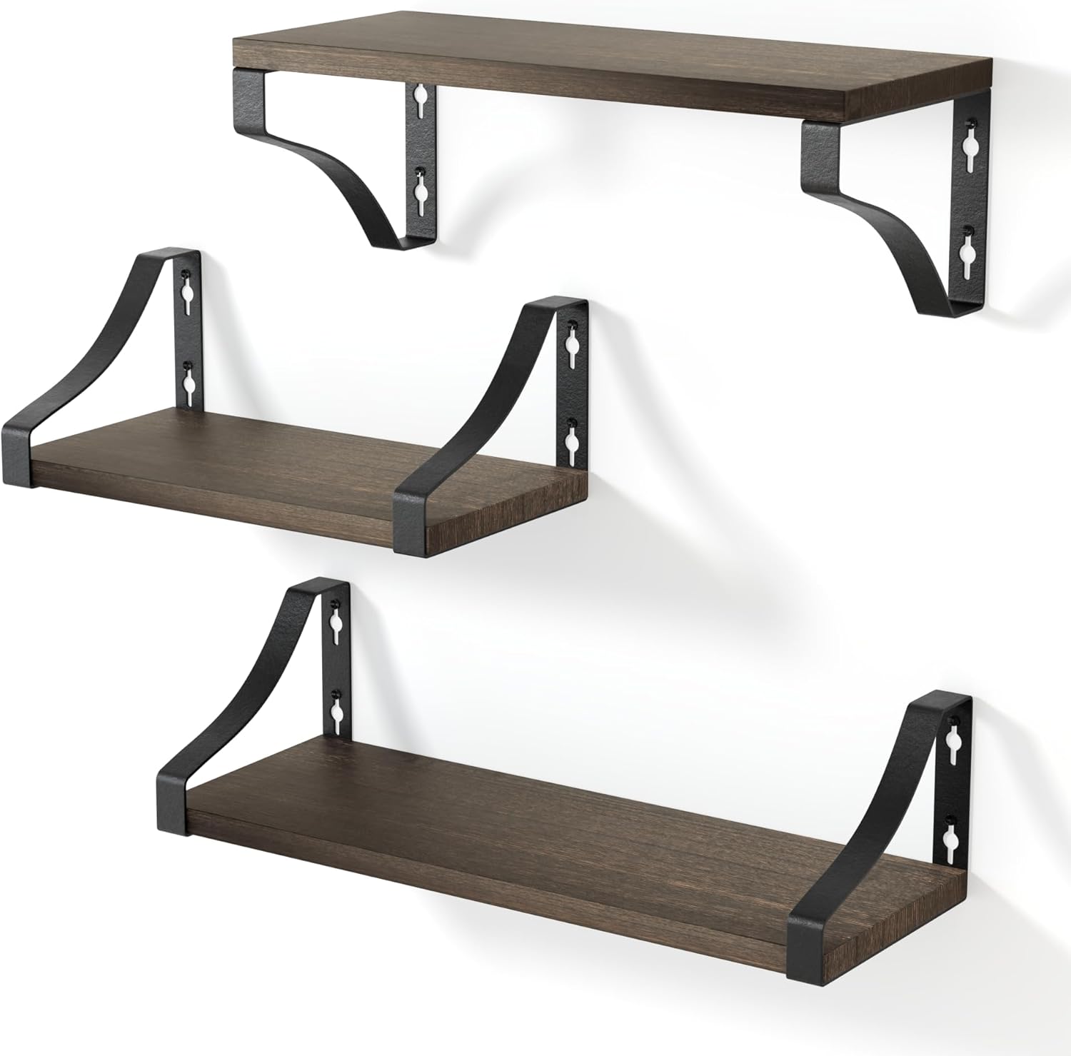 , Etageres Murale, Étagères Murales à 3 Niveaux, Flottantes, en Bois Naturel, Décoration, idéales pour Salon, Chambre à Coucher, Salle de Bain (Chêne foncé)