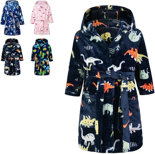 Lodunsyr Peignoirs de Bain Enfant Vêtements de Nuit Garçon Fille Peignoir Ultra Doux et Léger Serviette de Bain Capuche 2-9 Ans