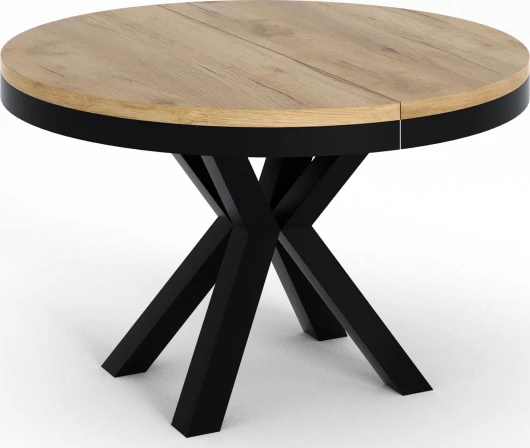 Table à Manger Ronde Extensible - Table Style Loft avec Pieds en Métal - Table Style Industriel pour Le Salon Séjour - Gain de Place - Chêne Craft - 100 cm