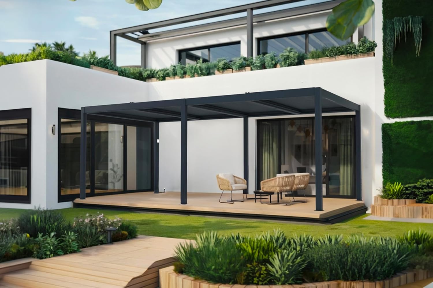 Pergola bioclimatique motorisée Santa 6x3m Aluminium Gris