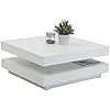 Table Basse de Salon Andy, carrée, matériau dérivé du Bois, Plateau de Table pivotant à 360°, Blanche, 67 x 67 x 35 cm
