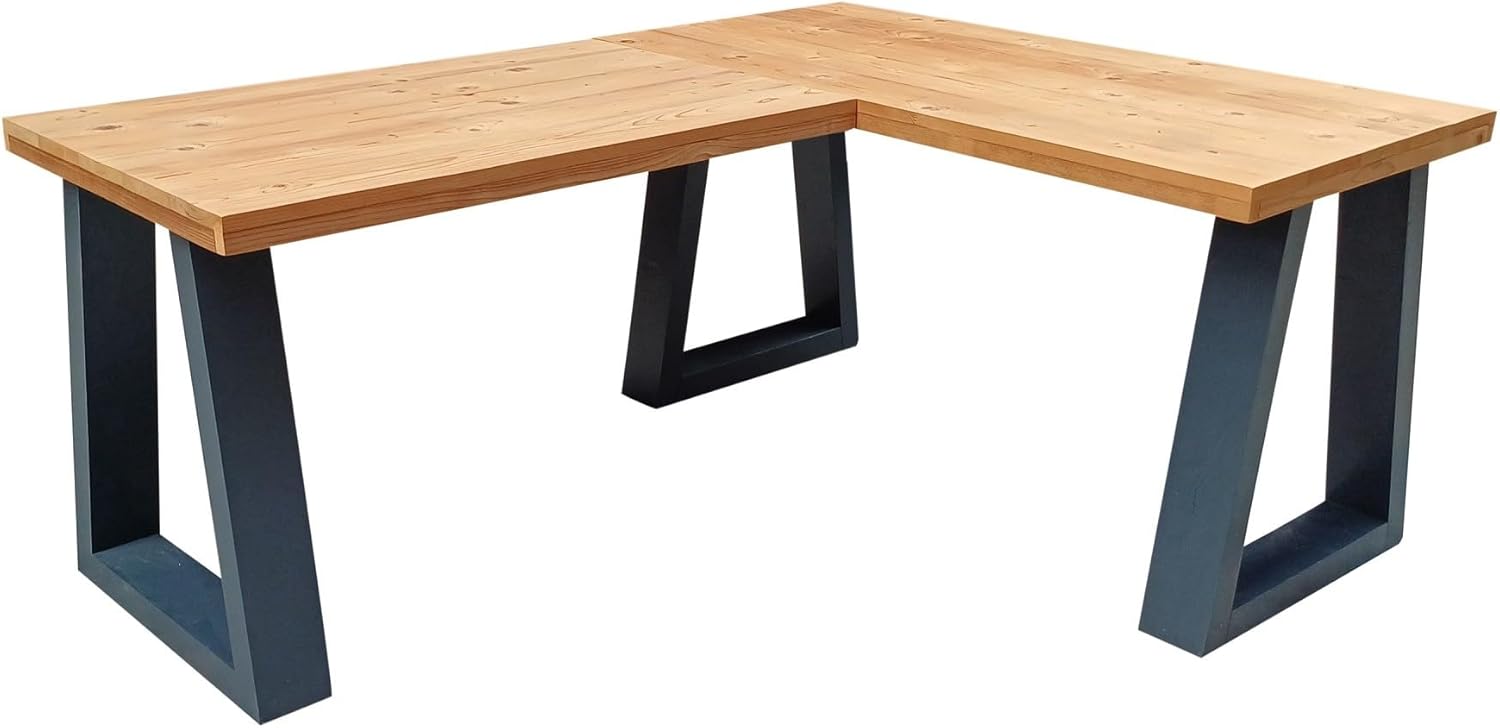 Bureau d'angle - Vancouver Bois torréfié - 180/130 cm - Bureau Bois Massif - Industriel - Bureau en l