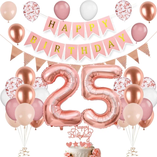 Décoration Anniversaire 25 Ans Or Rose - Ballons et Accessoires de Fête pour Femme et Homme Or Rose 25 ans