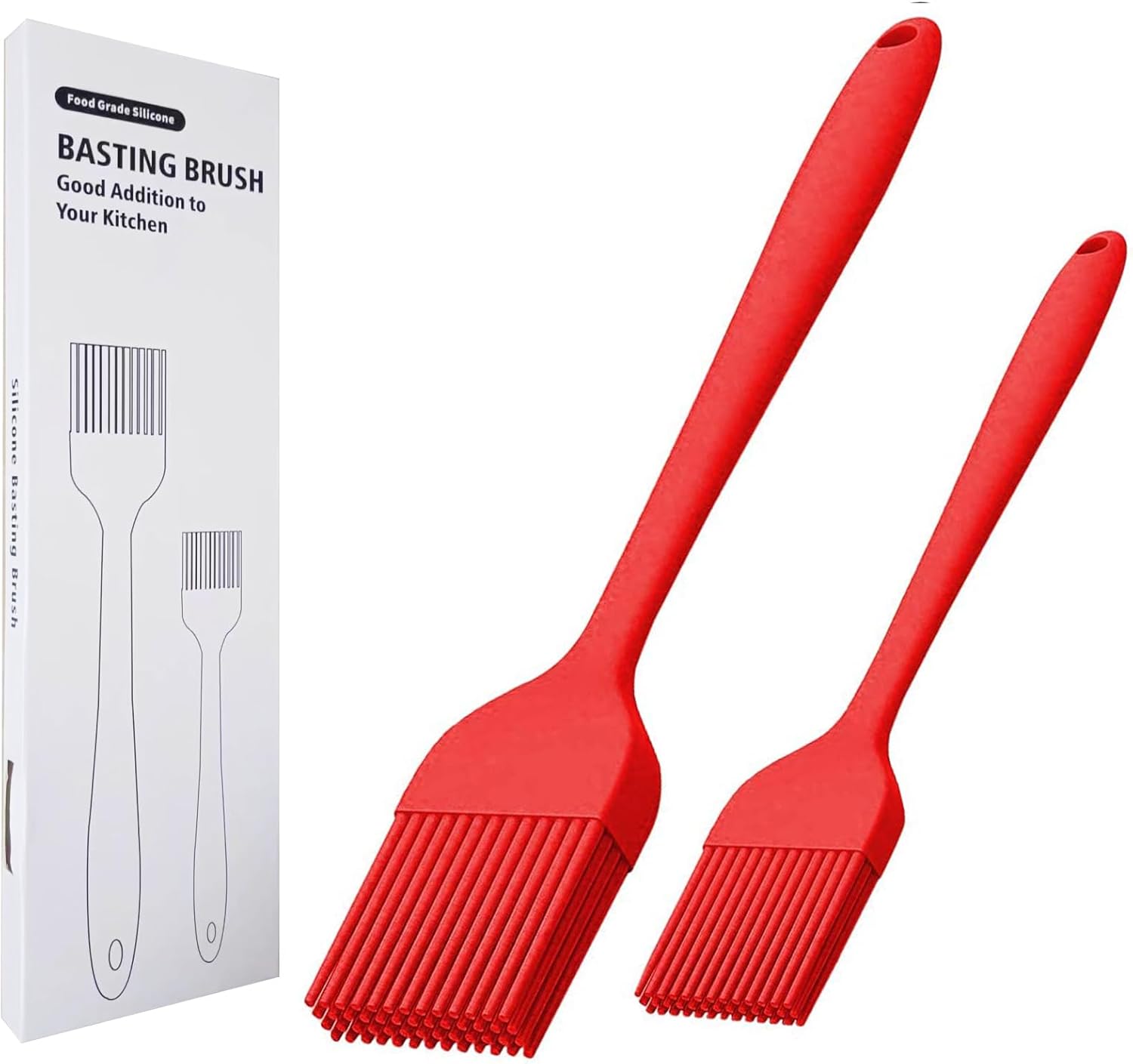 KitsKap Lot de 2 pinceaux à badigeonner en silicone pour huile, barbecue, grill, cuisson de sauce, passe au lave-vaisselle (Rouge)